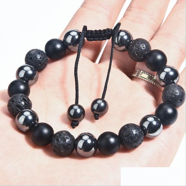 

beaded strands 10mm hematite green agate hand-woven bead bracelet lava stone opal drop delivery 2021 jewelry bracelets newdhdhh0s, Black