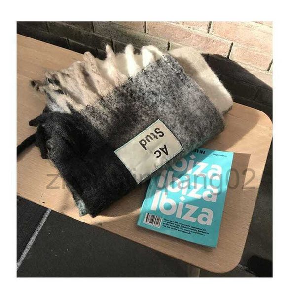 

designer cashmere head acne studio scarf woman mens lovers autumn winter new fashion shawl rainbow tassel square couple warm wool bib scarf, Blue;gray