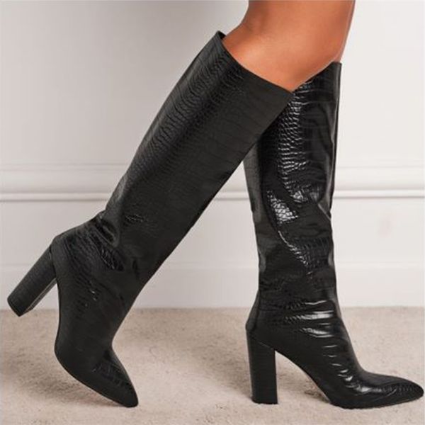 

boots womens leather boots thin heel super high heel woman shoes fashion nightclub knee length boots talons hauts zapatos mujer 220913, Black