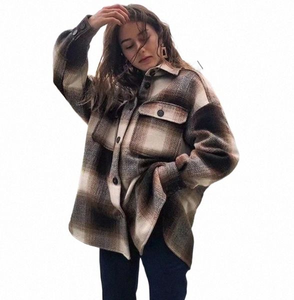 

women's jackets women's jackets vintage women coat 2022 long sleeve woolen coats fashion ladies thick plaid female streetwear eleg, Black;brown