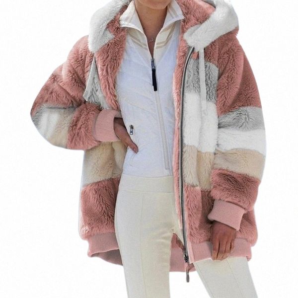 

women's jackets women's jackets winter women jacket fashion plush patchwork zipper pocket hooded retro loose long sleeve plus size, Black;brown