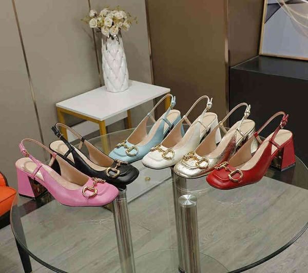 

sandals casual sandals baotou women shoes summer beach designer fashion 100% leather belt buckle thick heel heels lady metal cowhide letter, Black