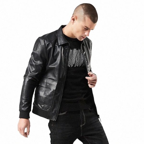 

men's fur & faux fur men's fur & faux 2022 autumn european and american turn-down collor jacket short locomotive pu leather jacket, Black