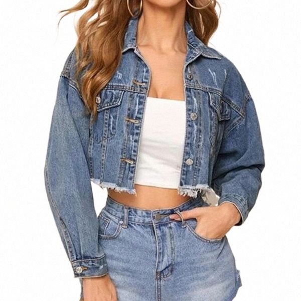 

women's jackets women's jackets autumn denim cropped jacket female pockets hole short jean ladies 2022 fashion button casual solid, Black;brown