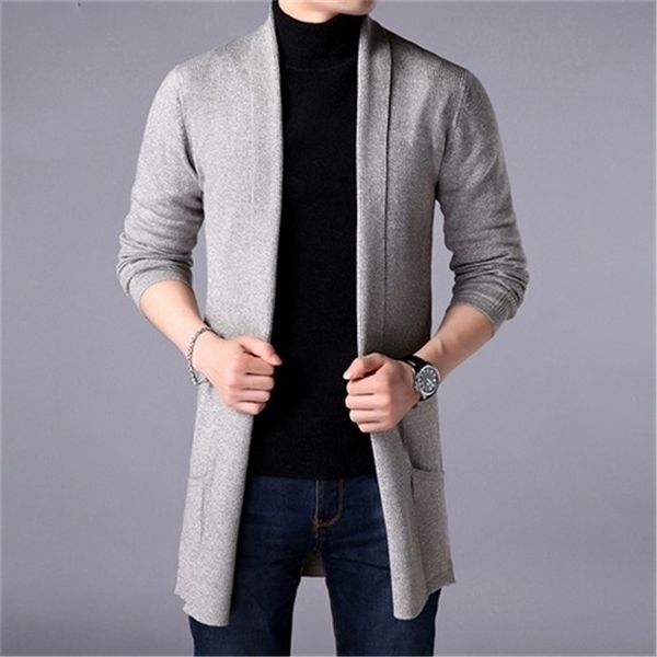 

men's sweaters coats men fashion autumn slim long solid color knitted jacket casual cardigan 220912, White;black