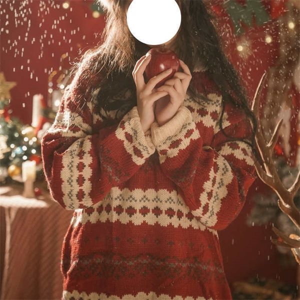 

women's knits tees autumn winter year jk sweater red long sleeved pullovers japanese retro students wear all match clothing 220912, White