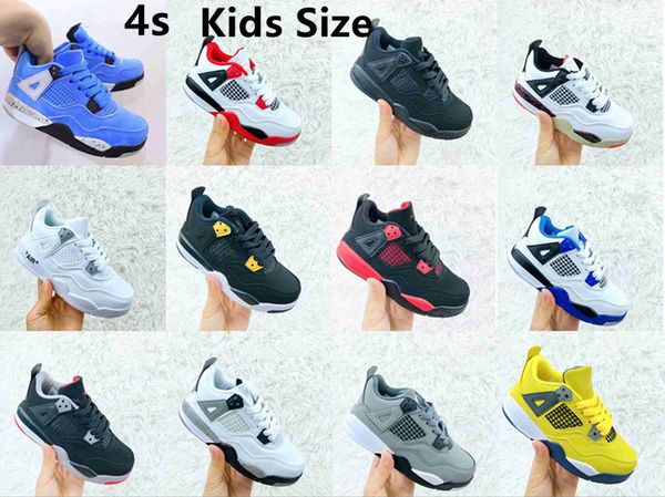 

kids jumpman 4 lightning grade school for sale 2022 designer university blue white black cats kids boys girl basketball shoes us9c-us4y