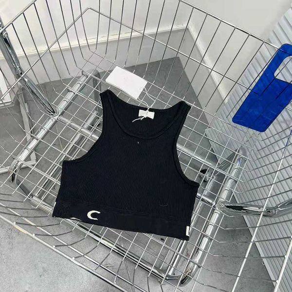 

designer celins t shirt 2022 spring and summer new embroidery letter stripe solid color vest women's fashion simple knitted 01, White