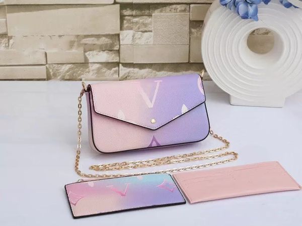 

multi pochette 3pcs set luxurys designers bags purse woman fashion monogrames pochette felicie chain crossbody shoulder bag tie dye gradient