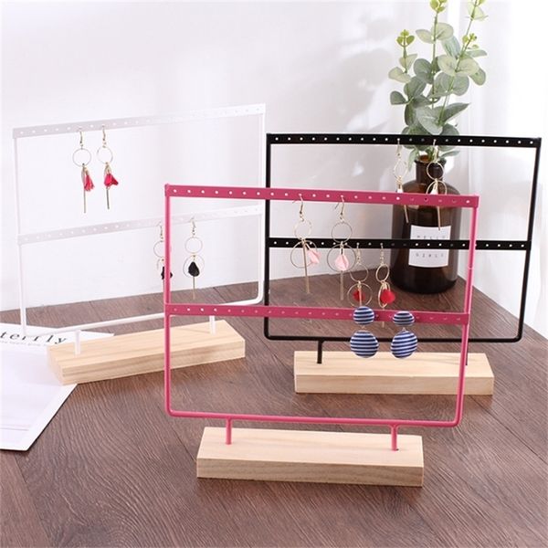 

jewelry boxes mordoa 24/44 holes wood earrings organizer holder necklace bracelet rack 2 layers display stand packing 220912, Black;white