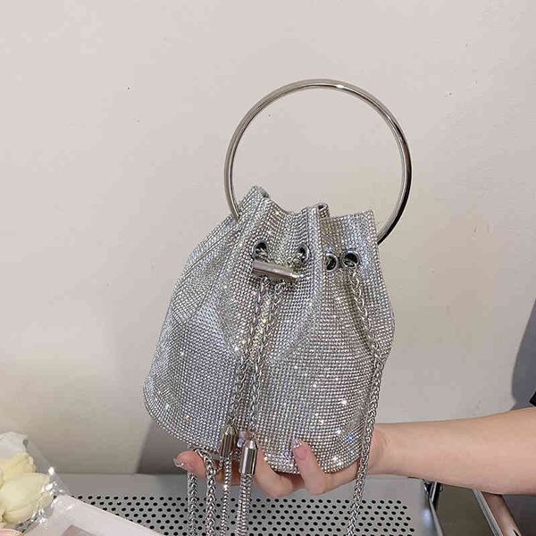 

2022 bag women's water diamond full drill bright drill bucket bag drawstring style versatile portable crossbody chain bag