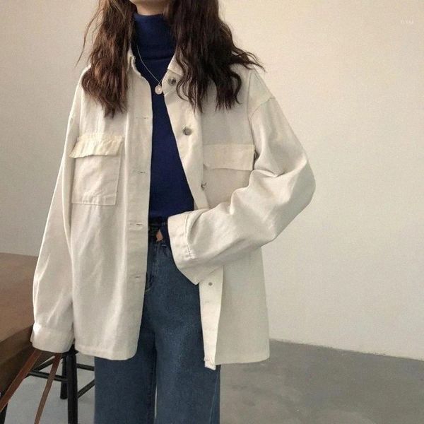 

women's jackets women's jackets autumn solid denim coat harajuku basic loose lapel white black preppy style single-breasted for wo, Black;brown