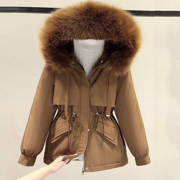 

women s jackets cotton padded parkas woman winter 3xl big fur thicken jacket women loose warm liner hooded outwear and coats lp220913, Black;brown