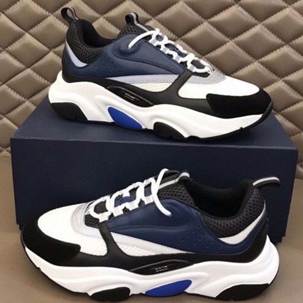 

woman men lace-up b22 sneaker shoes boot white leather calfskin sneakers technical knit women platform blue grey run trainers us12 25, Black