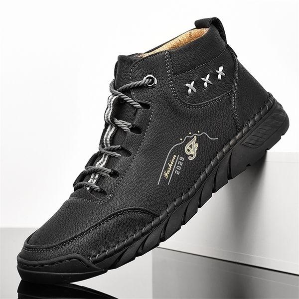 

boots handmade quality men ankle fashion allmatch laceup botas de hombre antiskid wearresisting shoes outdoor leisure 220913, Black
