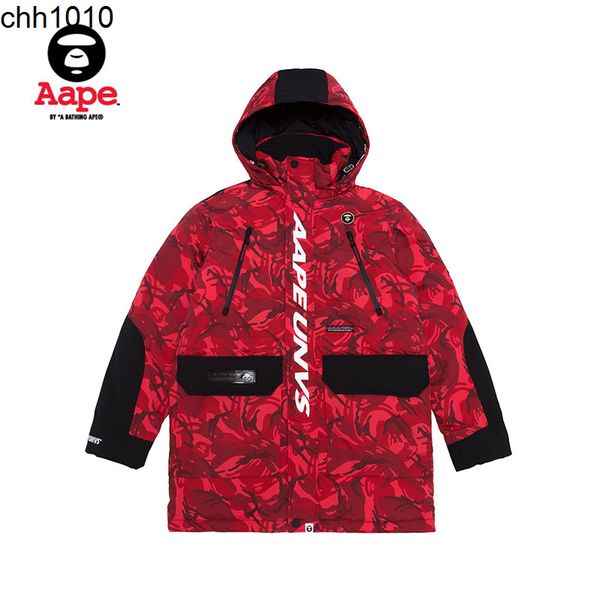 

apes men's autumn winter letter print stitched camouflage hooded down jacket 7234xab, Black