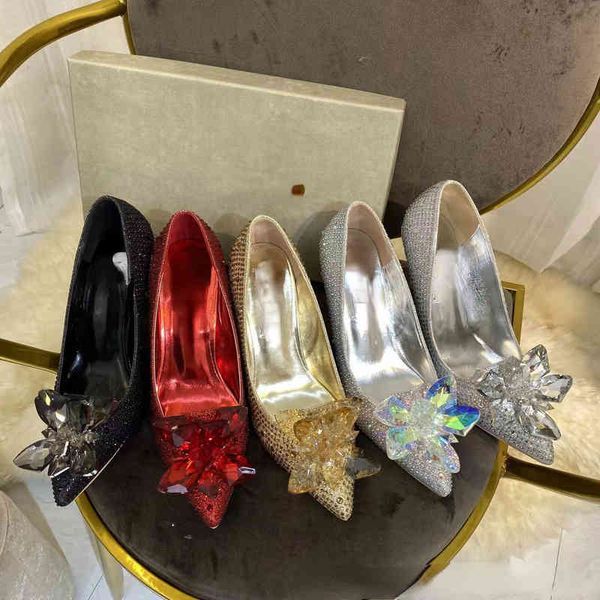 

brand casual shoes j home high-heeled crystal bride wedding shoes 2022 new rhinestone shallow mouth single, Black