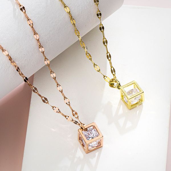 

necklaces bracelet designer jewelry 18k titanium steel rubik's cube necklace female tide brief temperament reticulated red collarbone p, Silver