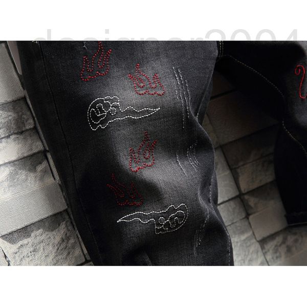

men's shorts designer summer national tide red dragon embroidery holes fashion ins black jeans shorts slim fit trend loose pants hxkk, White;black