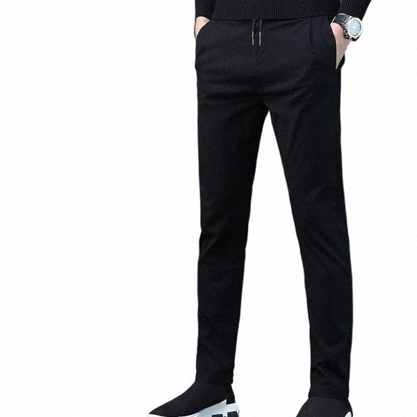 

men's pants men's pants autumn men fashion solid color casual straight elastic full-length cotton linen trousers 29-38 x170 x1tv#, Black