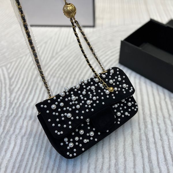 

french womens classic mini flap pearl bags with crush gold ball ghw metal hardware matelasse chain crossbody shoulder pouch female portable