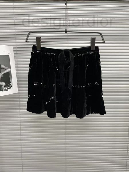 

skirts designer shenzhen nanyou store 2022 autumn and winter new products small fragrance sequin embroidery velvet bow mini skirt m4ua, Black