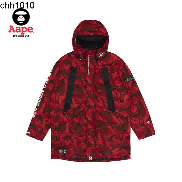 

apes men's autumn and winter ape face badge letter print camouflage hooded down jacket 7300xad, Black