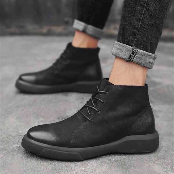 

boots mens warm snow leather casual shoes rubber ankle large size highplus velvet 220913, Black