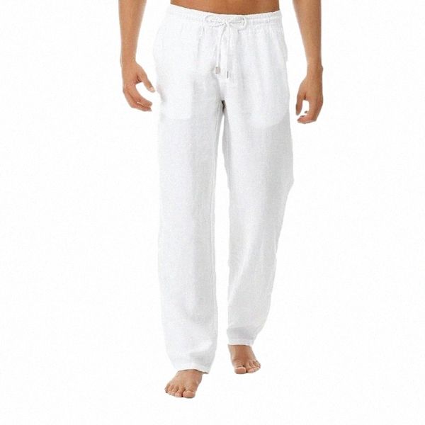 

men's pants men's pants fashion for men breathable soild quick dry loose summer washed pocket stretch drawstring pure cotton linen, Black