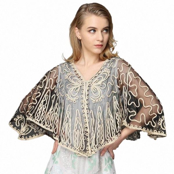 

women's jackets women's jackets spring summer lace embroidery shawl see-through floral embroidered short jacket open stitch half, Black;brown