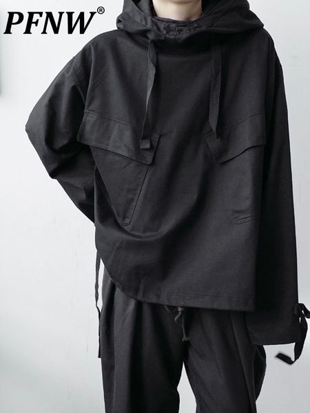 

men s hoodies sweatshirts pfnw darkwear solidcolor pockets pullover hooded jackets niche design techwear autumn fashion 12a4528 220913, Black