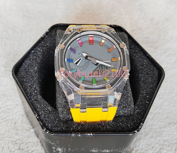 

new version 2100 fashion quality watch relogio masculino waterproof ga men's wristwatch sport dual display gmt digital led reloj hombre, Slivery;brown