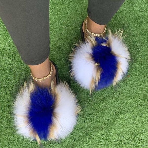 

slippers summer women raccoon fur slippers ladies plush slides female furry sandals fluffy house shoes girls cute flip flops large size 2209, Black