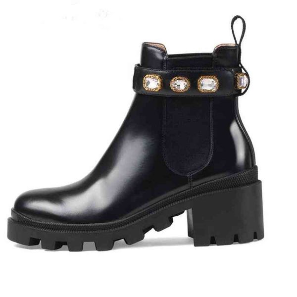 

boots martin short boots women shoes designer shoe high heeled lady boot belt buckle metal classic thick heels leather fashion diamond 100%, Black