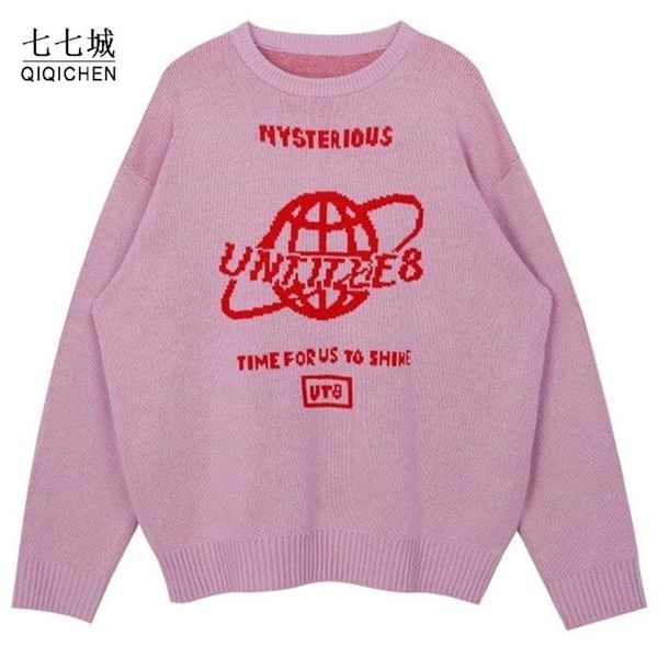 

men's sweaters street women earth letter harajuku kniting loose warm pullover autumn winter japanese girl 220912, White;black