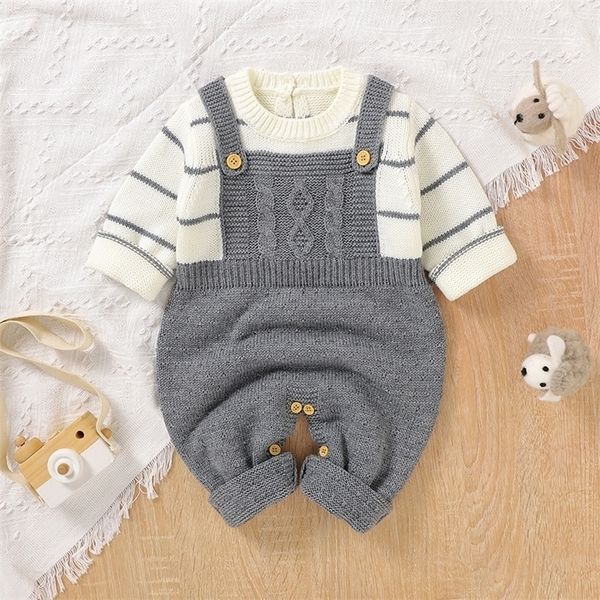 

rompers baby romper knitted solid born girls jumpsuit outfits long sleeve autumn toddler infant boys clothing fashion sling playsuits 220913, Blue