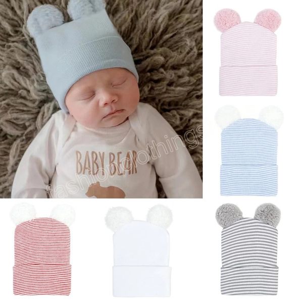 

newborn beanie hat with ears striped baby cap new born gift infant bonnet toddler hats for girls boys accessories, Yellow