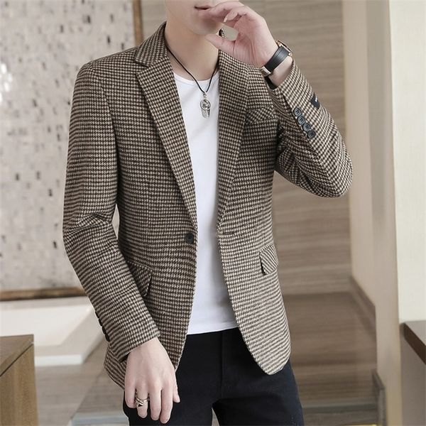 

men's suits blazers autumn men jacket suit onebutton classic houndstooth korean style non-ironing mens wedding tuxedos masculino 220913, White;black