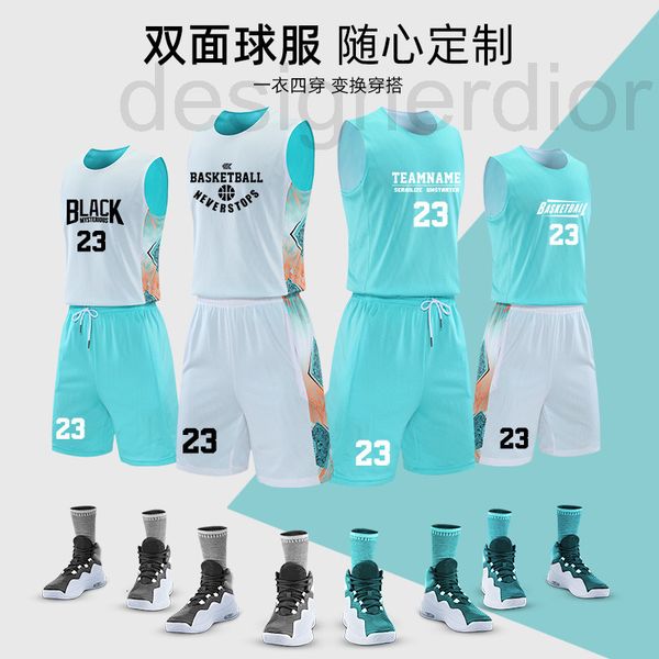 

basketball sets designer double sided basketball suit men's group purchase match team uniform children's sports training summer ve, Black;red