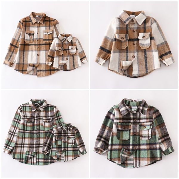 

family matching outfits girlymax fallwinter long sleeve baby girls mommy me flannel plaid shirt clothes children boutique kids clothing 2209, Blue