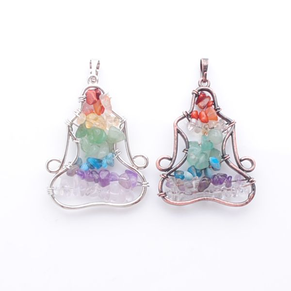 

tree of life pendant natural gemstone chip beads 7 chakra reiki women yoga meditation copper silver plated pendants bn399