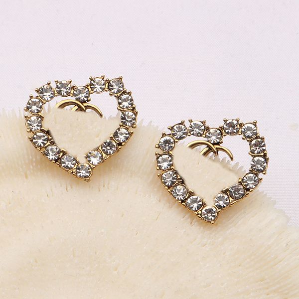 

brand designer earring women stud 18k gold plated luxury pearl lovely double letter rhinestone crystal heart shape 925s silver jewelry, Golden;silver