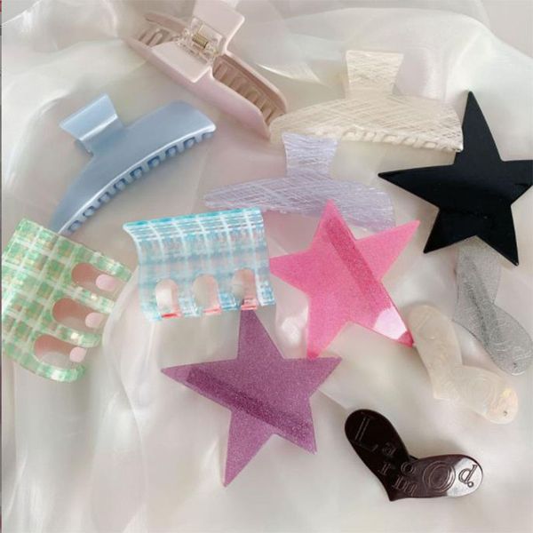 

korean version of the millennial hair clips girl y2k hairpin five-pointed star sweet cool spring clip silver checkerboard ponytail hair acce, Golden;silver