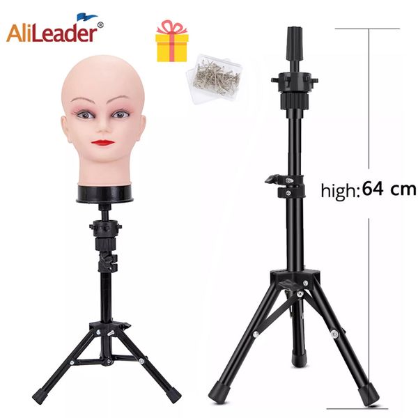 

wig stand alileader tripod with bald mannequin head for making kits salon 220913, White