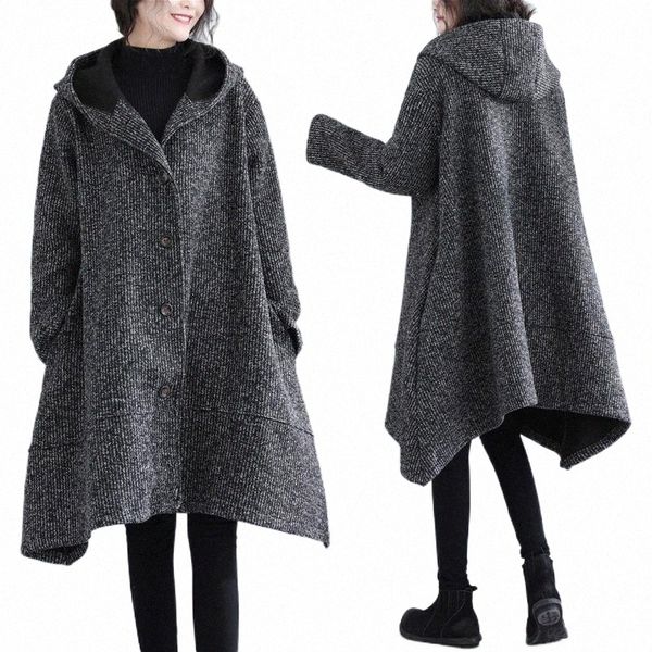 

women's wool & blends women's wool & blends autumn winter plus size long poncho cloak coat women korean kawaii ladies asymmetric a, Black