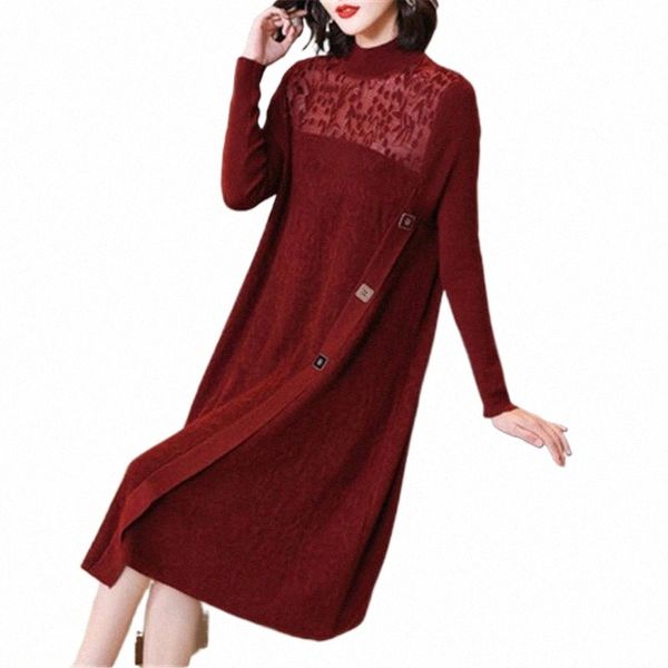 

casual dresses casual dresses high-end fashion temperament knitted dress mother autumn 2022 female red long-sleeved wedding plus size women&, Black;gray