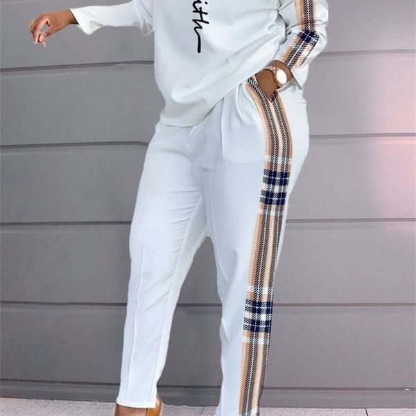 

women's two piece pants suit tracksuit patchwork women spring autumn casual pocket ladies set oneck long sleeve loungewear streetwear o, White
