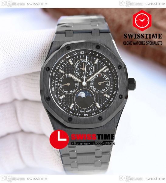 

26574 complicated function a5134 automatic mens watch hwf 41 pvd steel all black texture dial stick moon phase stainless steel bracelet supe, Slivery;brown