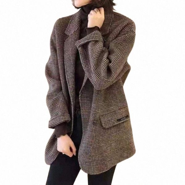 

women's wool & blends women's wool & blends autumn and winter double-sided coat korean loose casual woolen suit plaid women blazer, Black
