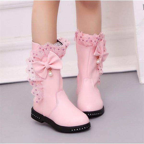 

boots children winter casual for girls flower fashion plush long princess flats dress shoes snow 220913, Black;grey
